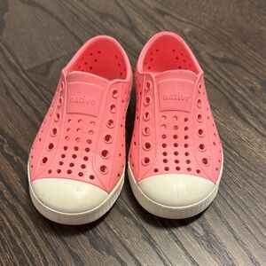 Native c7 Kids Slip-On Water Shoes in Coral Pink with White Toecaps